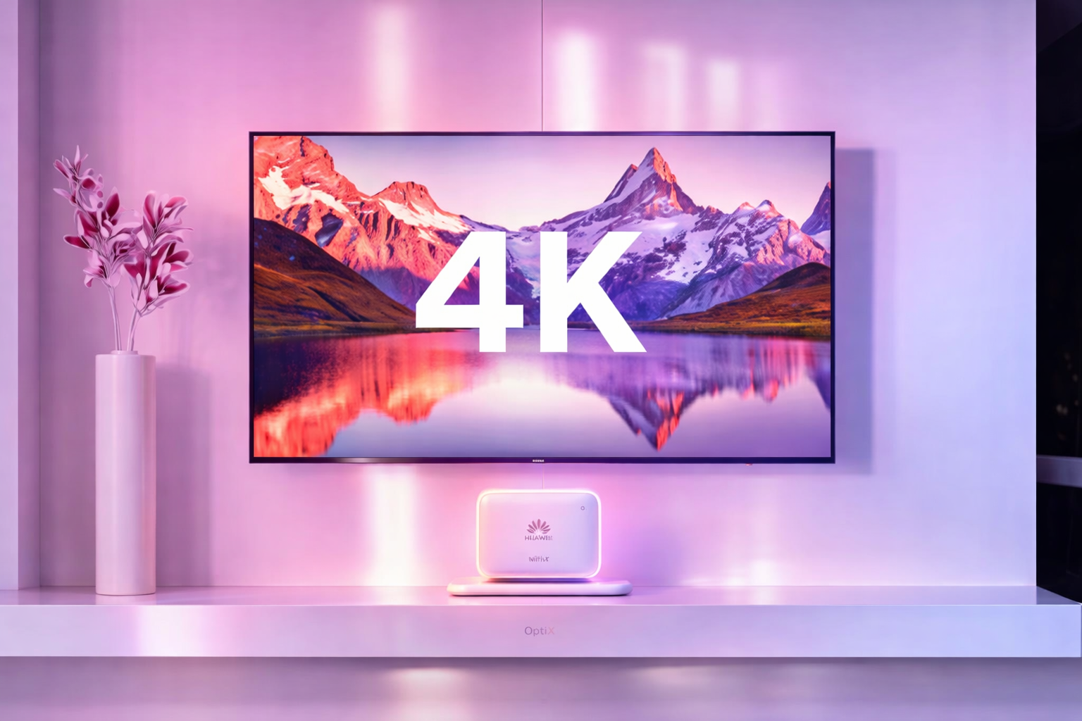 4K TV streaming with OptiX WiFi router showing intelligent QoS prioritization
